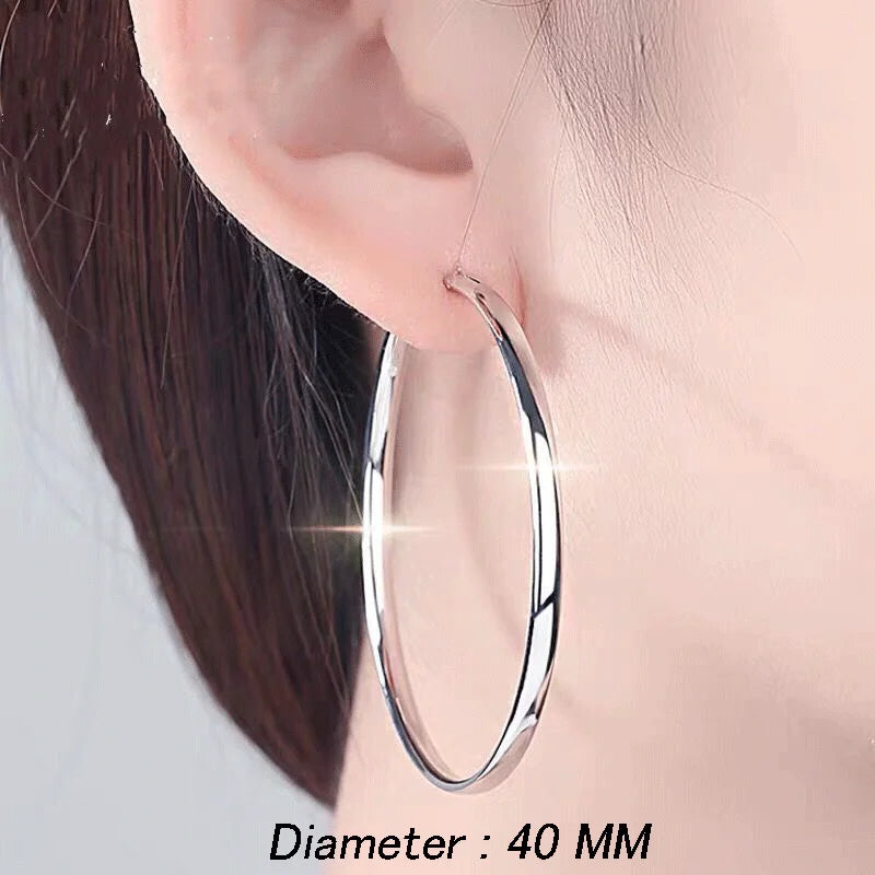 Somila S925 Sterling Silver Big Hoop Earrings For Women Brincos Moda Jewelry Accessories 3.0MM Fashion Cерьги Kольца 30-60MM