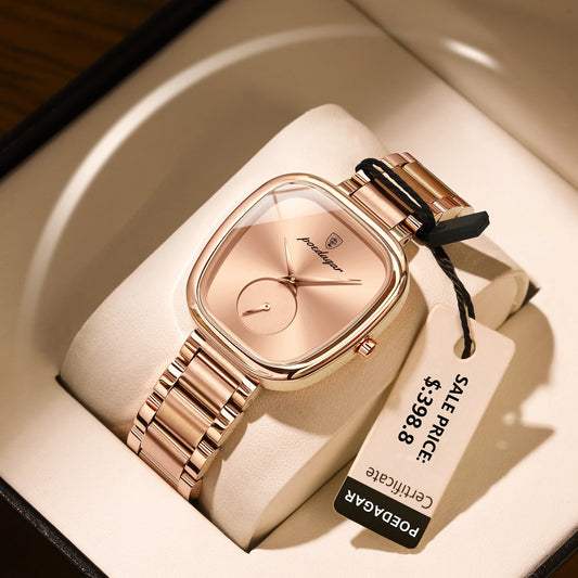 POEDAGAR Reloj de lujo para mujer, resistente al agua, de acero inoxidable, de cuarzo, de alta calidad, elegante