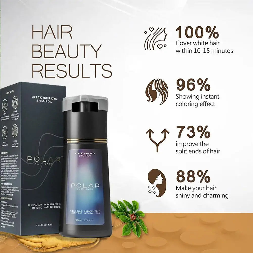 Shampoo de Tintura Capilar de 200ml para Cabelos Grisalhos – Kit de Tintura Natural Semipermanente para Mulheres e Homens (Preto, Castanho, Roxo)