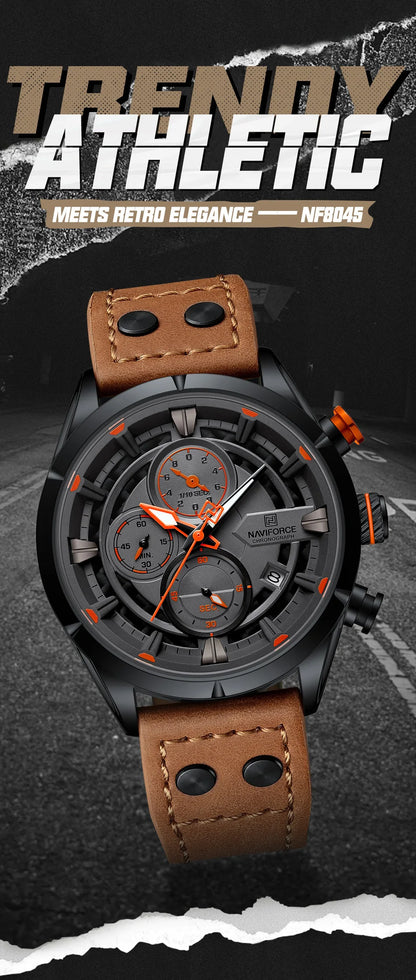 NAVIFORCE Men Casual Watch Fashion Luxury Waterproof Genuine Leather Strap Male Chronograph Quartz WristWatch Relogio Masculino