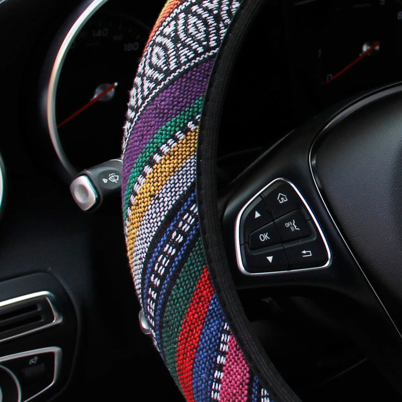 1 linen breathable fabric Bohemian style automotive supplies without inner ring steering wheel cover fits 14.5-15 inches