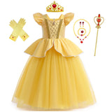 Girls Sequin Princess Dresses Children Disguise Cosplay Belle Costume Beauty and The Beast for Carnival Halloween Birthday Party