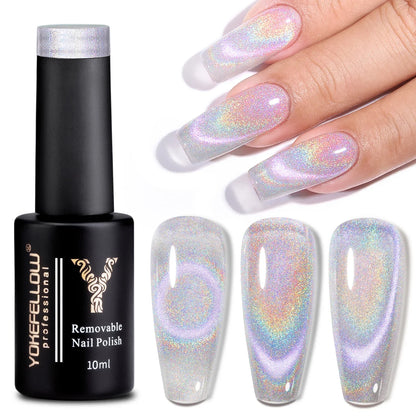 Esmalte de uñas en gel YOKEFELLOW Cat Eye de 10 ml, esmalte de uñas magnético plateado, esmalte de uñas en gel profesional para manicura DIY.