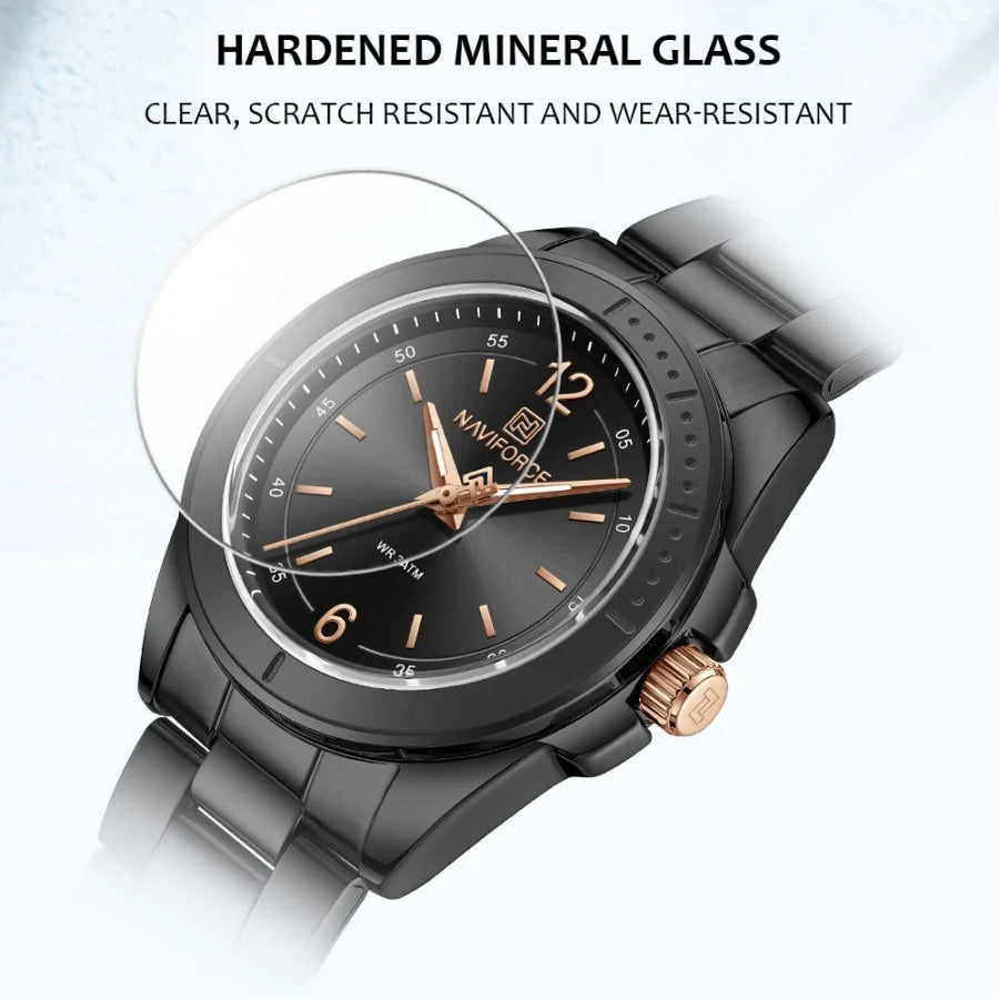 NAVIFORCE Women Watches Stainless Steel Sports Fashion Watch Waterproof Ladies Classic Wrist Watch Simple Luminous Girl Clock