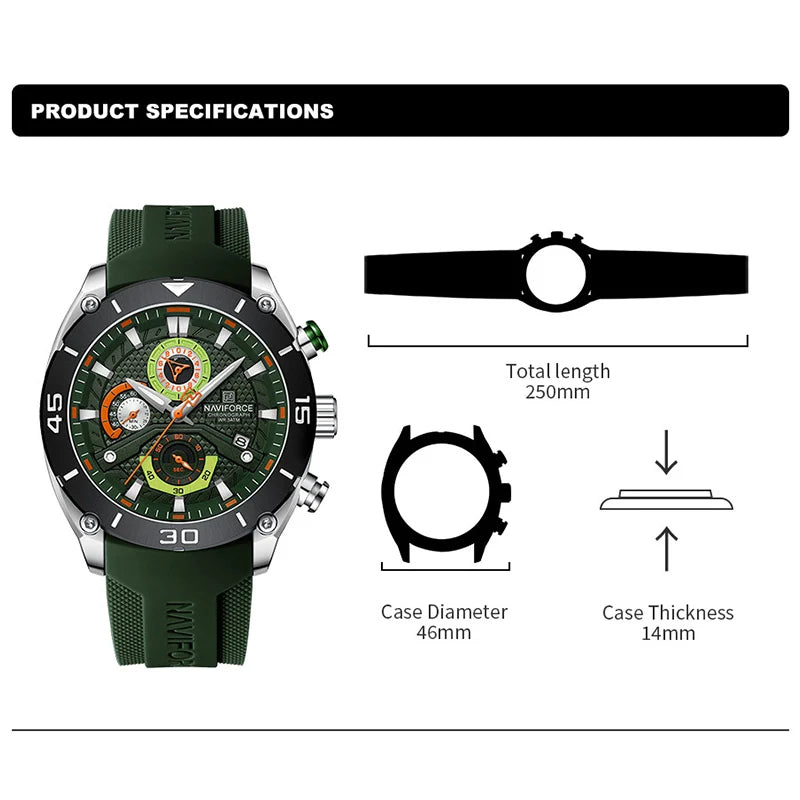 NAVIFORCE Sport Watch for Men Waterproof Quartz Wristwatch Chronograph Military Clock With Luminous Reloj Hombre Male Gift 2024
