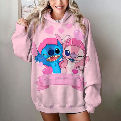 Disney stitch impressão dos desenhos animados camisola com capuz jaqueta roupas com capuz design oversize sentimento solto e confortável