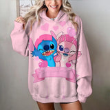 Disney stitch impressão dos desenhos animados camisola com capuz jaqueta roupas com capuz design oversize sentimento solto e confortável