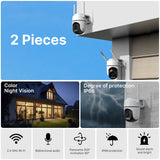 WONSDAR 2pcs PTZ Camera Outdoor IP Camera Video Surveillance WiFi Camera Home Security Protection Motion Detection Alarm iCsee