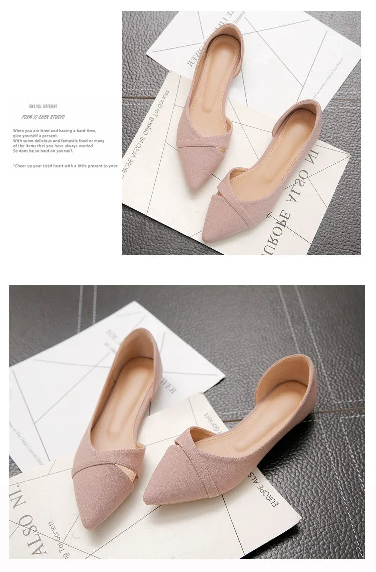 Women Flats Pink Black Pure Color Plus Small Size 33 34 Large 41 42 43 44 Suede Leather Pointed Toe Office Lady Flat Heel Shoes