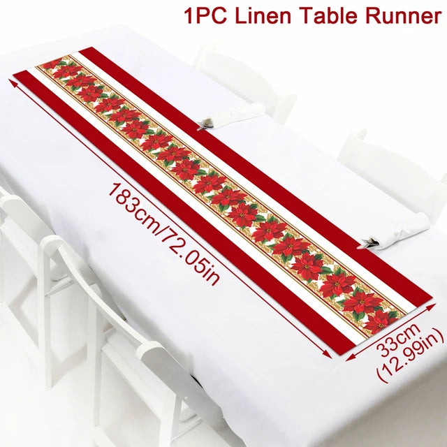 Christmas Tablecloth, Linen Table Flag, Table Cover for Christmas Decorations for Home, Navidad Noel, Gifts, Snowman Tablecloth 