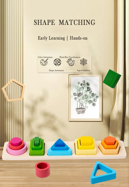 Bloques de desarrollo de inteligencia para bebés, juguetes de madera para combinar en la educación temprana, color y cognición de formas, educación Montessori