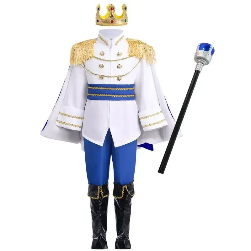 Boy's King Prince Cosplay Costume Prince Crown Scepter Cloak Royalty Suit Halloween Birthday Carnival Costumes Fancy Dress Up