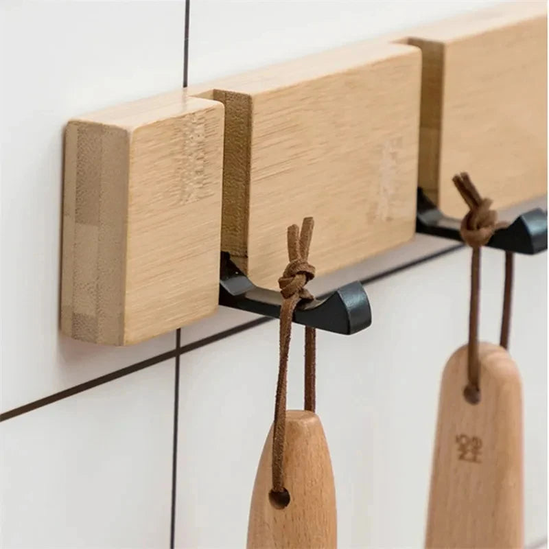 Colgador de llaves de bambú para colgar en la pared, organizador de pared, perchero rectangular, ganchos para abrigos, decoración del hogar, perchero
