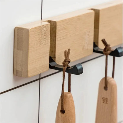 Colgador de llaves de bambú para colgar en la pared, organizador de pared, perchero rectangular, ganchos para abrigos, decoración del hogar, perchero