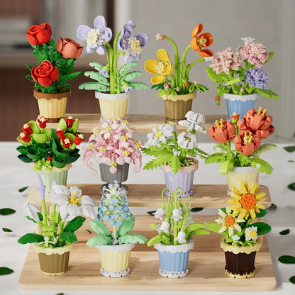 Creative Building Block Bouquet, Eternal Flower Plant Potted Gift, Rose Sunflower Potted Plant, Assembled Building Block Toy