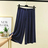 Plus size L to 6XL U-Neck Women's  Modal pant calf-length summer wide leg pants drawstring short pants casual homewear pants