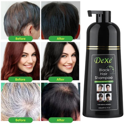 Shampoo tingido preto 200/400ml, tintura de cabelo preto, ingrediente de ervas, ginseng, gengibre, ganoderma lucidum, cabelo branco tingido, reparo de cabelo preto