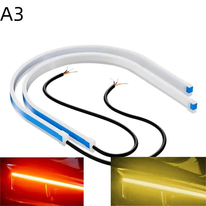 Hot！NEW 2Pc 30cm Car DRL Flexible Waterproof Headlight LED Strip Universal Auto Headlights Turn Signal Yellow Brake Flow Lights