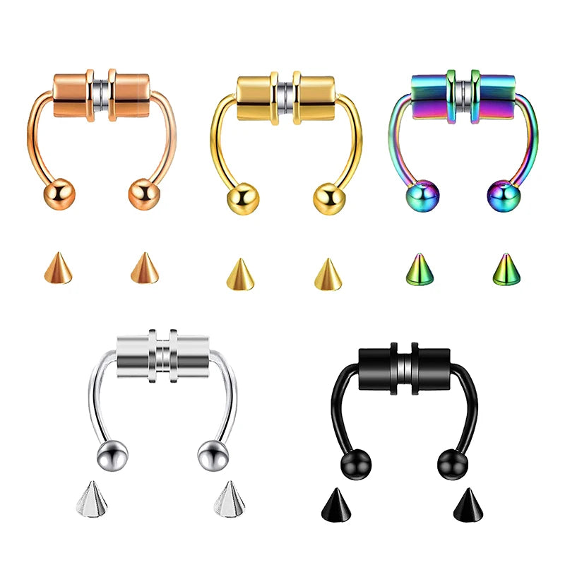 Fake Nose Ring Hoop Septum Non-Piercing Nose Clip Rock Hip Hop Stainless Steel Magnet Fashion Punk Women Body Jewelry