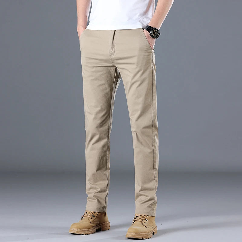 Men's High Quality Pure Cotton Classic Solid Color Casual Pants Business Stretch Slim Straight Brand Trousers Male Autumn New
