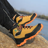 Rotary Buckle Men's Work Boots Safety Steel Toe Indestructible Shoes Anti-smash Puncture-Proof Work Shoes 38-47