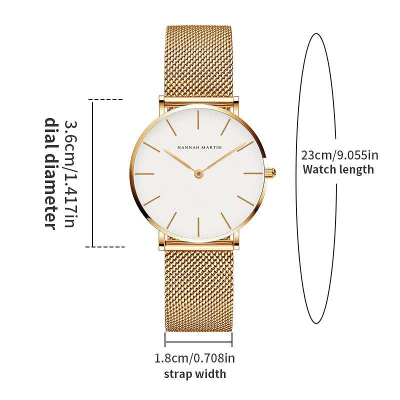 HANNAH MARTIN Women Watch Nordic Minimalist Japan Quartz Movement 3Bar Waterproof Women 36mm Full Rose Gold Dropshipping Watches