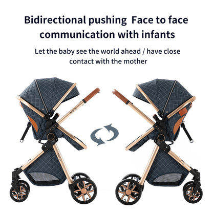 Lightweight Baby Stroller 3-IN-1 Luxury Travel System with Adjustable Seat Baby Car with Canopy& Mosquito Net for Newborns New
