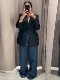 Elegant Black Women's Blazer Coat Slim Single Breasted Long Sleeve Lapel Female Coats 2025 Spring Fashion Simple Lady Outwear
