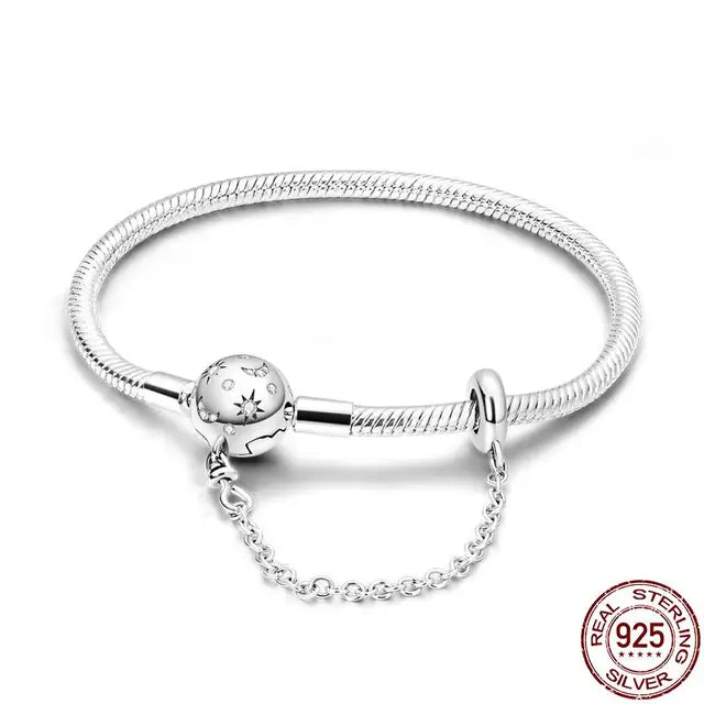 Original 925 Silver Bracelet Snake Chain 17-20 Evil Eye Heart Star Zircon For Charms Beads Pendant Anniversary Jewelry Making Gifts 