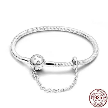 Original 925 Silver Bracelet Snake Chain 17-20 Evil Eye Heart Star Zircon For Charms Beads Pendant Anniversary Jewelry Making Gifts 