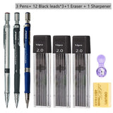 Mechanical Pencil Set 2.0 mm with 2B Black/Colors Lead Refill For Writing Sketching Art Drawing Painting School Automatic Pencil