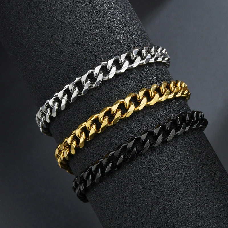 3-11mm Thick Waterproof Chain Bracelet for Men, Stainless Steel Cuban Chain Wristband, Classic Punk Heavy Men's Jewelry Gift
