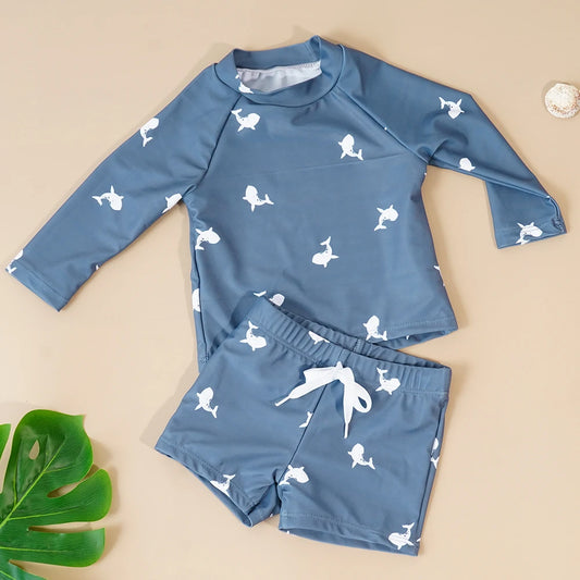 Traje de baño de verano para bebés y niños pequeños, de manga larga, con cuello redondo y protector solar.