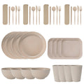 36pcs Plate Sets Wheat Straw Eco-Friendly Ramen Bowl Tableware Dinner Dishes Set Camping Tableware Set With Knife Fork Spoon