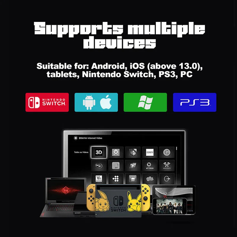 Mando Bluetooth Ipega PG-9777S para Nintendo Switch, Android, iOS, iPad y PC con luz RGB, vibración lineal y control extensible.