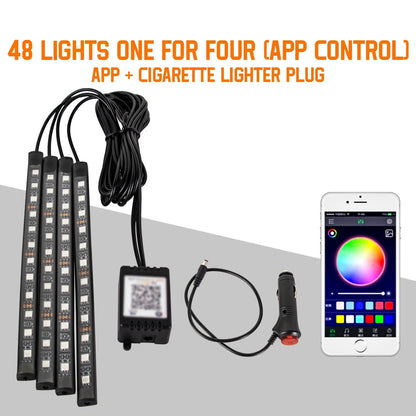 Neon 36 48 72 LED Car Interior Ambient Foot Light with USB Wireless Remote Music APP Control Auto RGB Atmosphere Decorative Lamp