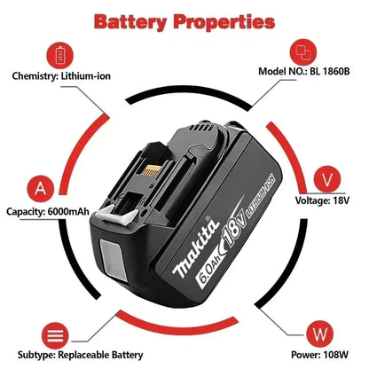 Makita-100% Original Rechargeable Power Tool Battery 5.0Ah 18V BL1830 BL1850 BL1840 BL1860 BL1815，Replaceable LED Lithium-ion