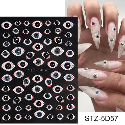 Cinturón negro 5D pegatinas en relieve gótico Halloween estilete calabaza calavera telaraña cremallera manicura uñas gel autoadhesivo decoración