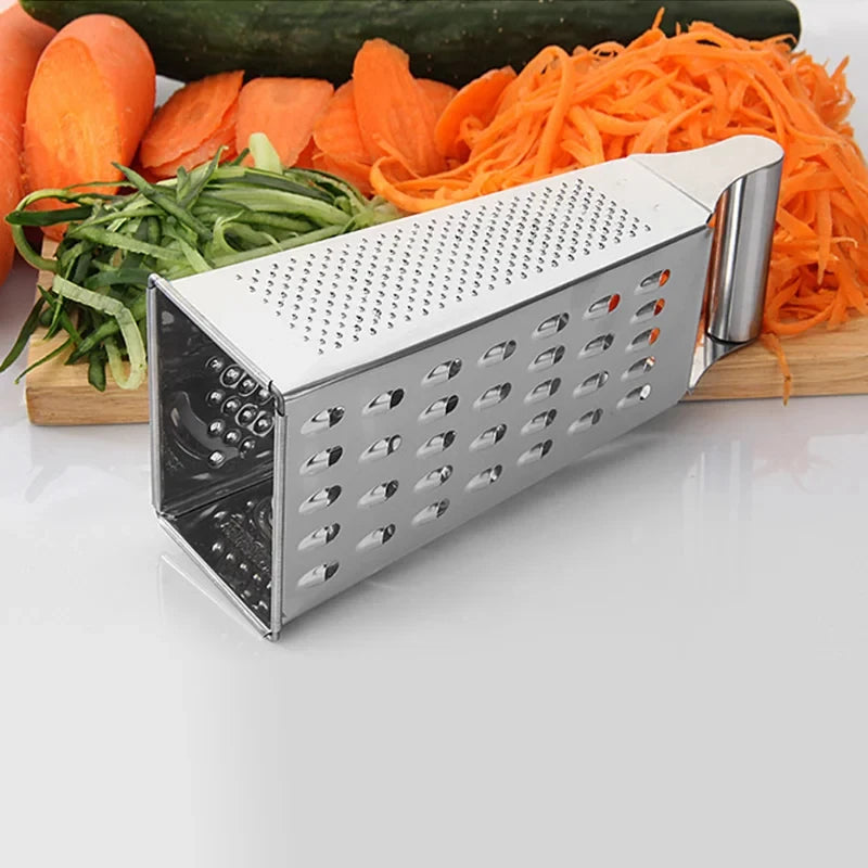 Rallador de caja de acero inoxidable de 4 cuchillas para uso doméstico, contenedor, cortador de verduras multiusos, herramientas de cocina, rebanador manual de queso