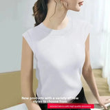 Summer Ice Silk Loose Fashionable Simple Pure Color round Neck Fly Sleeve T Shirt Women Short Sleeve Simple Style Crew Neck
