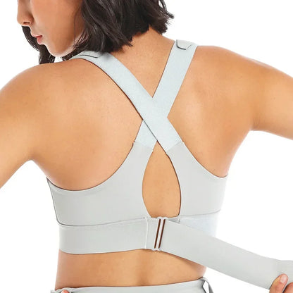 Sujetadores deportivos para mujer, mallas, Top corto, chaleco de Yoga, cremallera frontal, correa ajustable de talla grande, a prueba de golpes, gimnasio, Fitness, sujetador atlético
