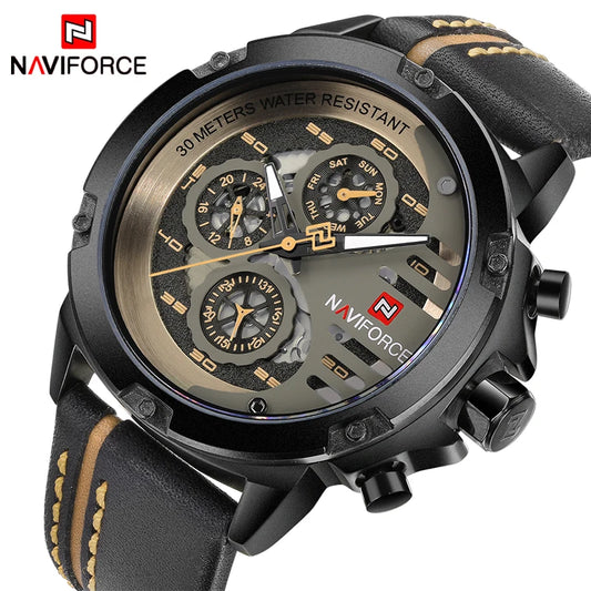 Reloj NAVIFORCE para hombre, marca de lujo, resistente al agua, 24 horas, fecha, cuarzo, deportivo, de cuero, resistente al agua.