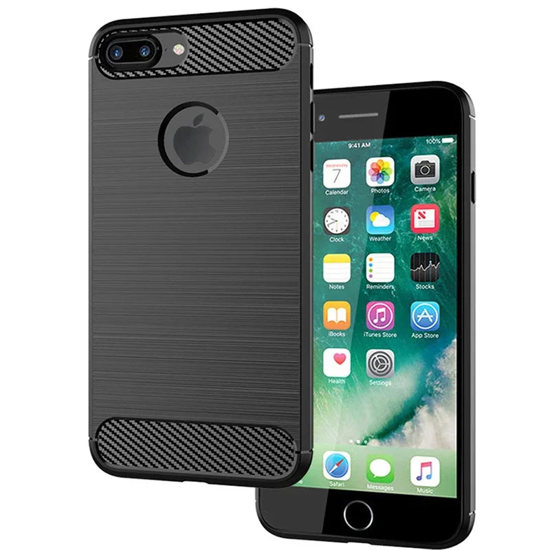 Funda para iPhone 7 8 PLus Funda de silicona TPU Parachoques a prueba de golpes Cubierta de carbono para iPhone 7 8 7P 8P 7Plus 8Plus Funda Capa Coque