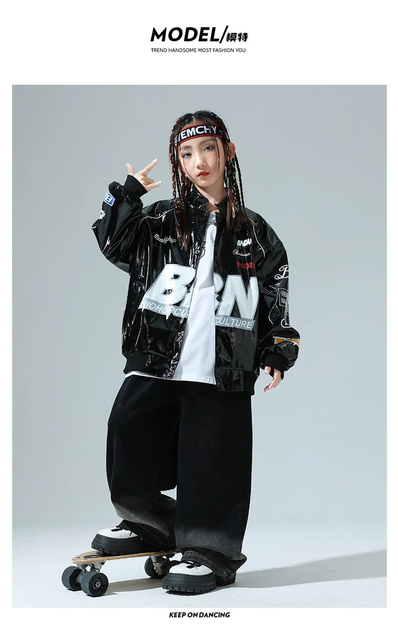 Boys Hip Hop Pullover Street Dance Cargo Pants Girls High Collar Sweatshirt Outfits Kids Jazz Sport Clothes Set Child Streetwear