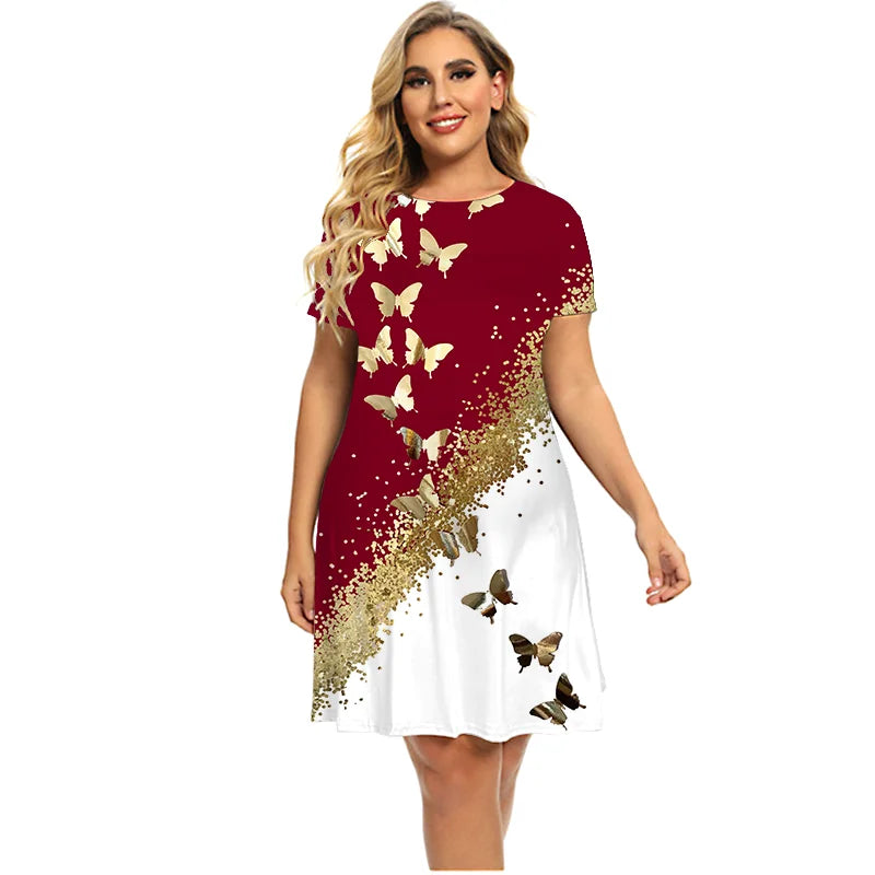 Venda quente vestidos para o verão 2022 mulheres bronzeamento borboleta vestido de manga curta casual vestido de grandes dimensões roupas de moda plus size