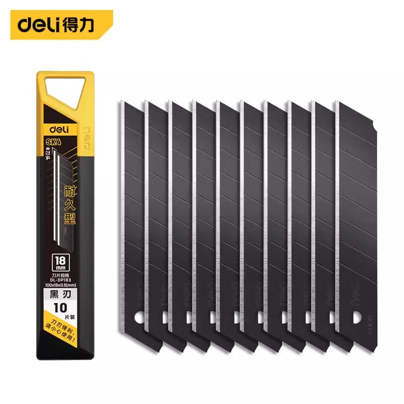 Deli 10pcs/box Knife Blade 9mm 18mm SK5 Metal Blades for Home School Supplies Art Craft Paper Box Cutting Utility Knife Tool