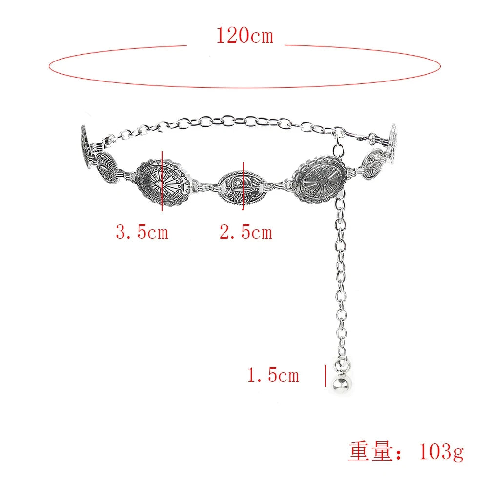 1/2pcs Retro Style WOMEN'S Metal Waist Chain Accessories Decorative Circle Carved Chain Belt High Style Accessories