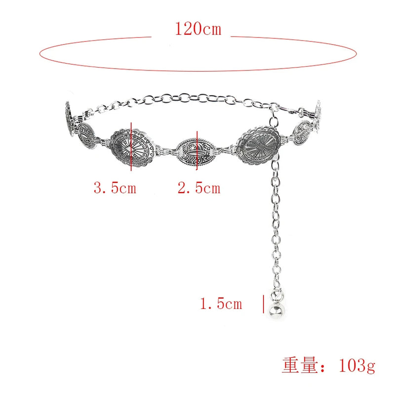 1/2pcs Retro Style WOMEN'S Metal Waist Chain Accessories Decorative Circle Carved Chain Belt High Style Accessories