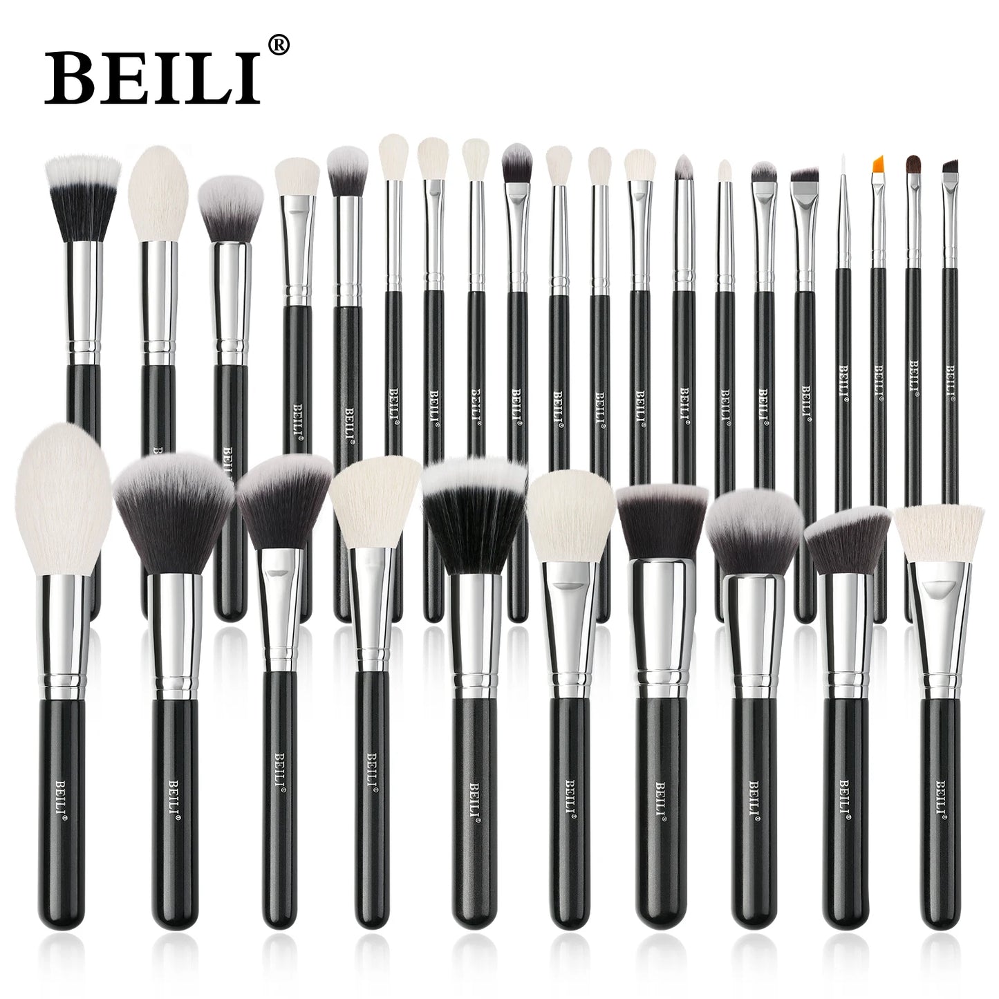BEILI-Juego de brochas de maquillaje negras, brochas profesionales de pelo de fibra de cabra Natural, base en polvo, contorno, sombra de ojos, brochas de maquillaje