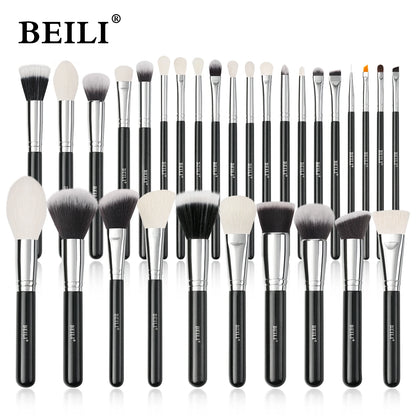 BEILI-Juego de brochas de maquillaje negras, brochas profesionales de pelo de fibra de cabra Natural, base en polvo, contorno, sombra de ojos, brochas de maquillaje